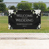 White on Black Floral Willkommen in unserem Hochze Banner (Insitu)