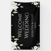 White on Black Floral Willkommen in unserem Hochze Banner (Vertikal)