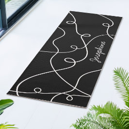 White On Black Geometric Loops Pattern And Name Yogamatte