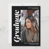 White on black graduate script 3 Foto Abschluss Einladung (Vorderseite)
