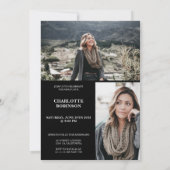 White on black graduate script 3 Foto Abschluss Einladung (Rückseite)