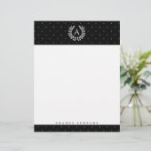 White On Black Laurel Monogram Polka Dot Pattern Briefbogen (Stehend Vorderseite)