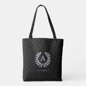 White On Black Laurel Monogram Polka Dot Pattern Tasche (Rückseite)