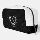 White On Black Laurel Monogram Polka Dot Pattern Waschbeutel (Rechte Ecke)