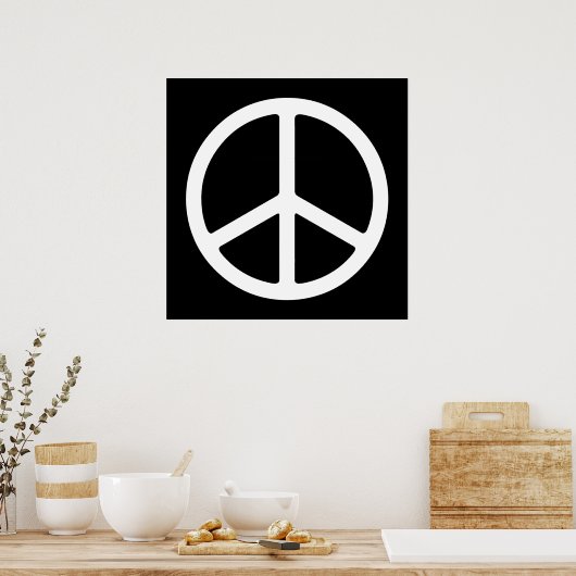 White on Black Peace Symbol Art Print Poster (Küche)