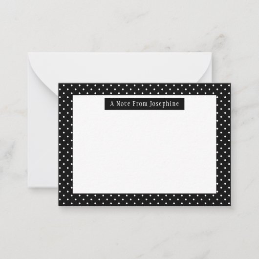 White On Black Polka Dots Pattern Custom Text Mitteilungskarte (Vorderseite)