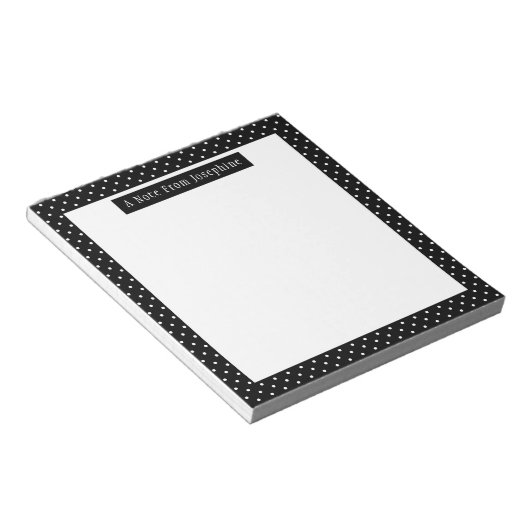 White On Black Polka Dots Pattern Custom Text Notizblock (angewinkelt)