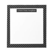 White On Black Polka Dots Pattern Custom Text Notizblock (Vorderseite)