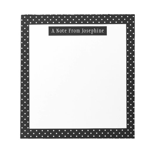 White On Black Polka Dots Pattern Custom Text Notizblock (Vorderseite)