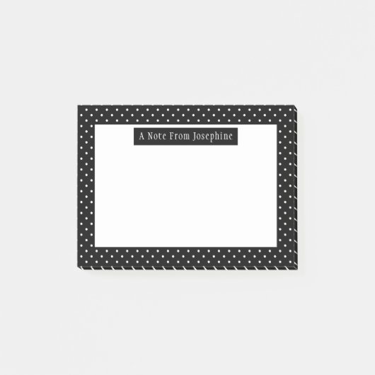 White On Black Polka Dots Pattern Custom Text Post-it Klebezettel (Vorderseite)