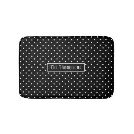 White On Black Polka Dots Pattern With Custom Name Badematte