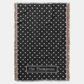 White On Black Polka Dots Pattern With Custom Name Decke (Vorderseite Vertikal)
