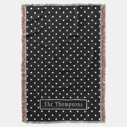 White On Black Polka Dots Pattern With Custom Name Decke (Vorderseite Vertikal)