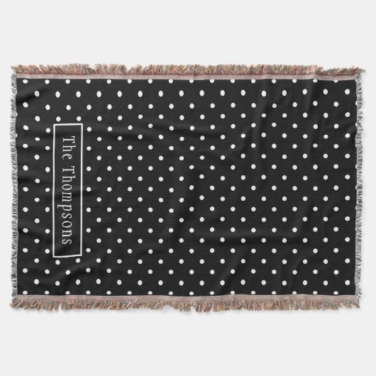 White On Black Polka Dots Pattern With Custom Name Decke (Vorderseite)