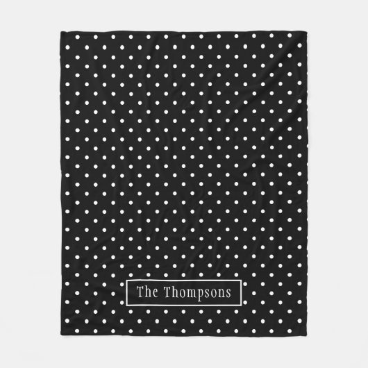 White On Black Polka Dots Pattern With Custom Name Fleecedecke (Vorderseite)