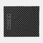 White On Black Polka Dots Pattern With Custom Name Fleecedecke (Vorderseite (Horizontal))