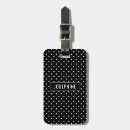 White On Black Polka Dots Pattern With Custom Name Gepäckanhänger