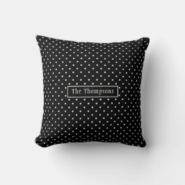 White On Black Polka Dots Pattern With Custom Name Kissen