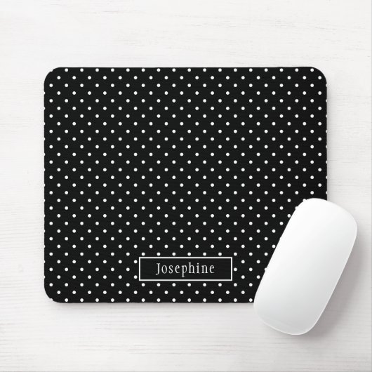 White On Black Polka Dots Pattern With Custom Name Mousepad (Mit Mouse)