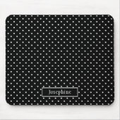 White On Black Polka Dots Pattern With Custom Name Mousepad (Vorne)