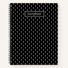White On Black Polka Dots Pattern With Custom Name Notizblock