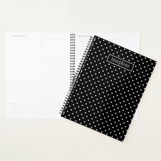 White On Black Polka Dots Pattern With Custom Name Planer (Anzeige)