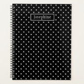 White On Black Polka Dots Pattern With Custom Name Planer (Vorderseite)
