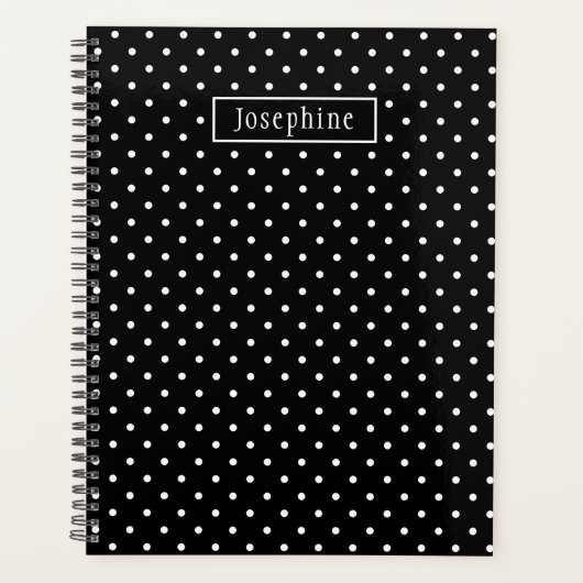 White On Black Polka Dots Pattern With Custom Name Planer (Vorderseite)