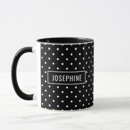 White On Black Polka Dots Pattern With Custom Name Tasse