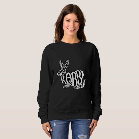 White on Black Rabbit Typografie Word Art Sweatshirt (Vorne ganz)