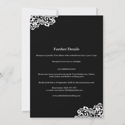 White on Black Save the Date Einladung (Rückseite)