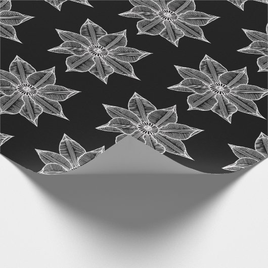 White on Black Sketchy Blume Geschenkpapier (Ecke)