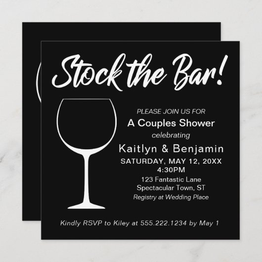 White on Black Stock die Bar Script Couples Dusche Einladung (Vorne/Hinten)