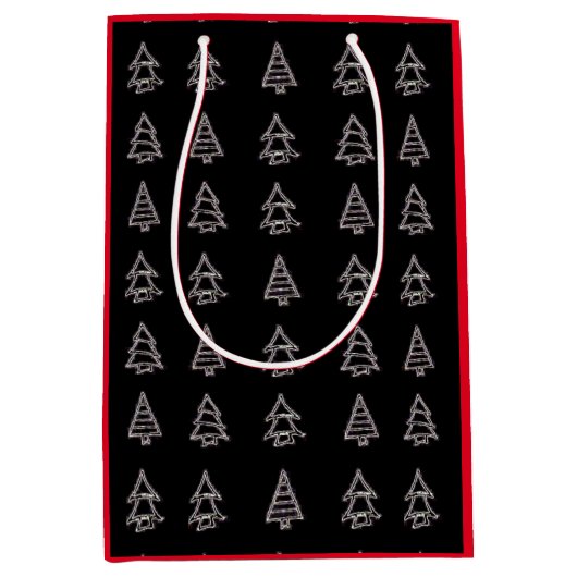 White on Black Tree Gift Bag (Red Sides) Mittlere Geschenktüte (Vorderseite)