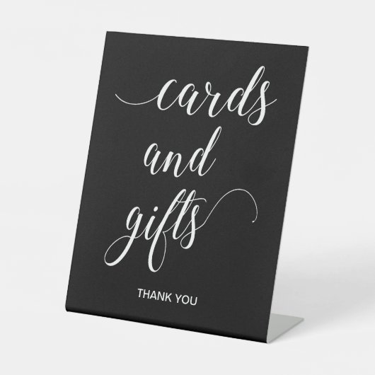 White on Black Wedding Cards and Gifts Table Sockelschild (Vorderseite)