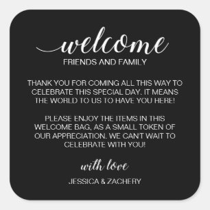 White on Black Wedding Willkommensgeschenk Beutel  Quadratischer Aufkleber