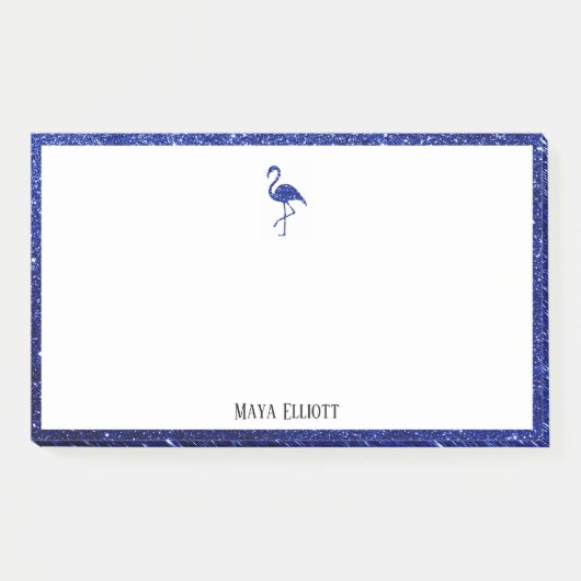 White on Blue Imitats Glitzer Flamingo & Border, N Post-it Klebezettel (Vorderseite)