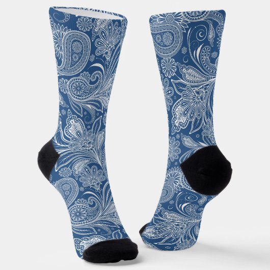 White on Blue Islamic Motive Paisley Pattern Socken (Gewinkelt)
