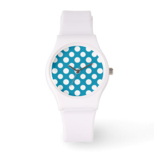 White on Blue Jumbo Polka Dots Sporty Wristwatch Armbanduhr