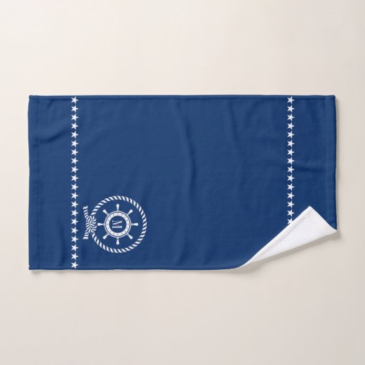 White on Blue Nautical Boat Wheel Knot Monogram Badhandtuch Set (Handtuch)