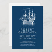 White on Blue Vintag Wind Segelboot Einladung (Vorne/Hinten)