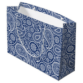 White on blue vintage paisley pattern große geschenktüte