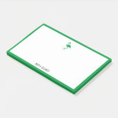 White on Bright Green Flamingo & Border mit Namen Post-it Klebezettel (angewinkelt)