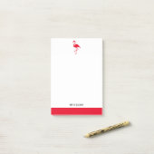 White on Bright Red Flamingo & Border mit Namen Post-it Klebezettel (Auf Schreibtisch)