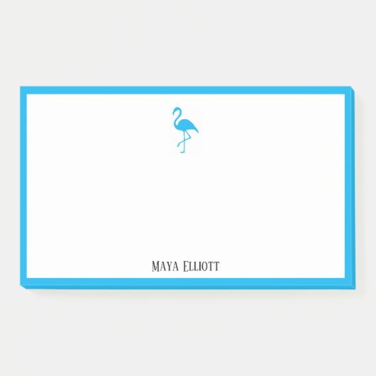 White on Bright Sky Blue Flamingo & Border mit Nam Post-it Klebezettel (Vorderseite)