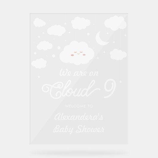 White on Cloud 9 Baby Dusche Empfang Acrylschild (Vorderseite)