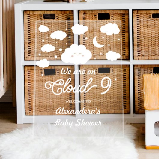 White on Cloud 9 Baby Dusche Empfang Acrylschild