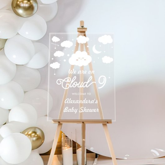 White on Cloud 9 Baby Dusche Empfang Acrylschild