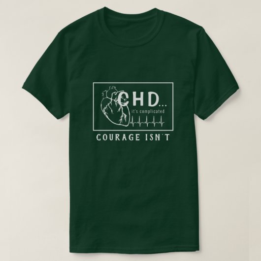 White on Dark Heart Sketch CHD EKG Courage T - Shi T-Shirt (Design vorne)