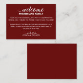 White on Dark Red Wedding Begrüßungskörbe Platzkarte (Vorne/Hinten)